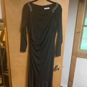 Teri Jon Black Embellished Matte-Jersey Gown